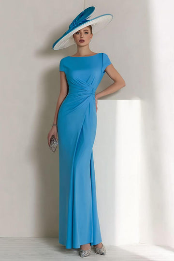 Blue Sheath Ruched Mother Of The Bride Dress